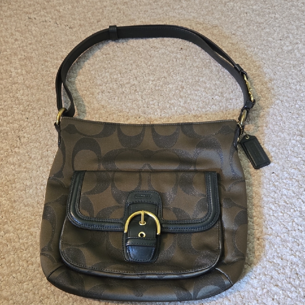 Coach Dark Olive Green and Black Shoulder Bag
